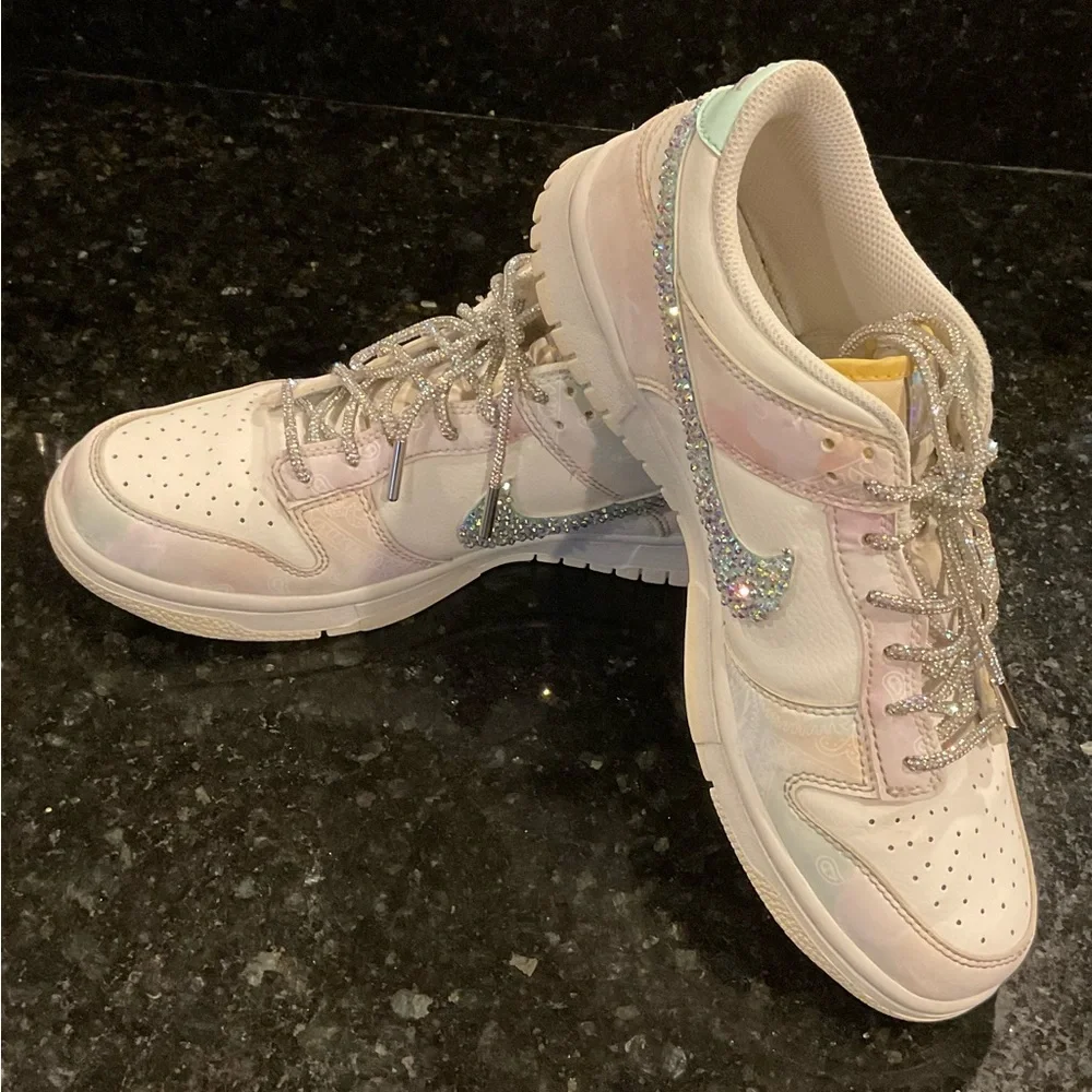 CUSTOM NIKE Low Dunk Pastel Paisley Sneakers, Rhinestones size Y7 woman’s 8 8.5 - Picture 13 of 15
